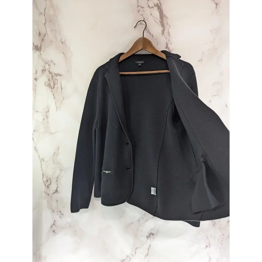 Talbots Sweater Blazer Womens Large 12 14 Black 1 Button Stretch Jacket Zip Knit